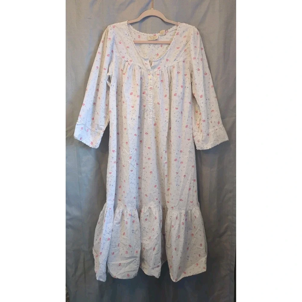 VTG Victoria's Secret Gold Label Cotton Floral Nightgown Cottagecore Prairie L